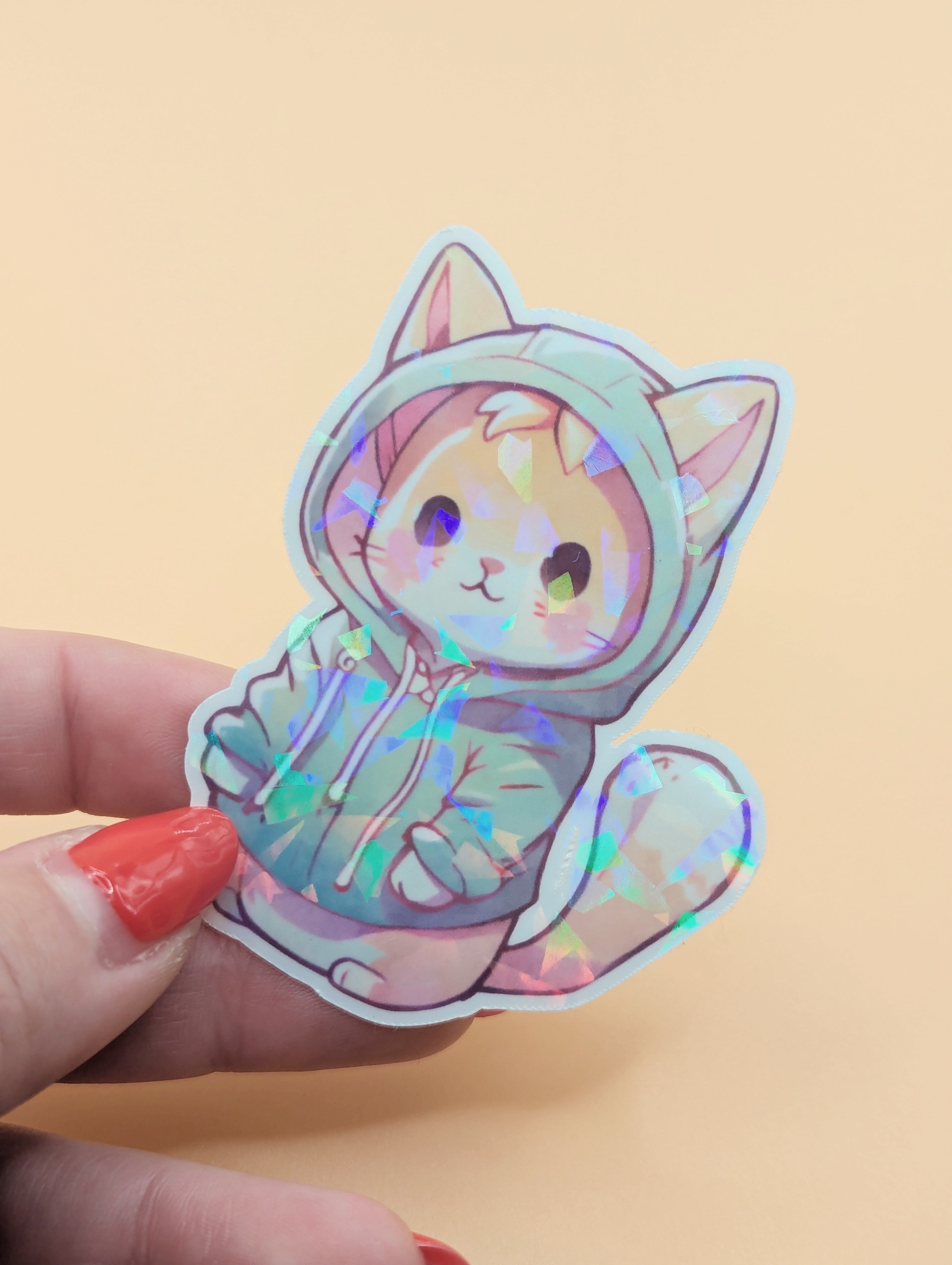 Green Hoodie Cat Sticker
