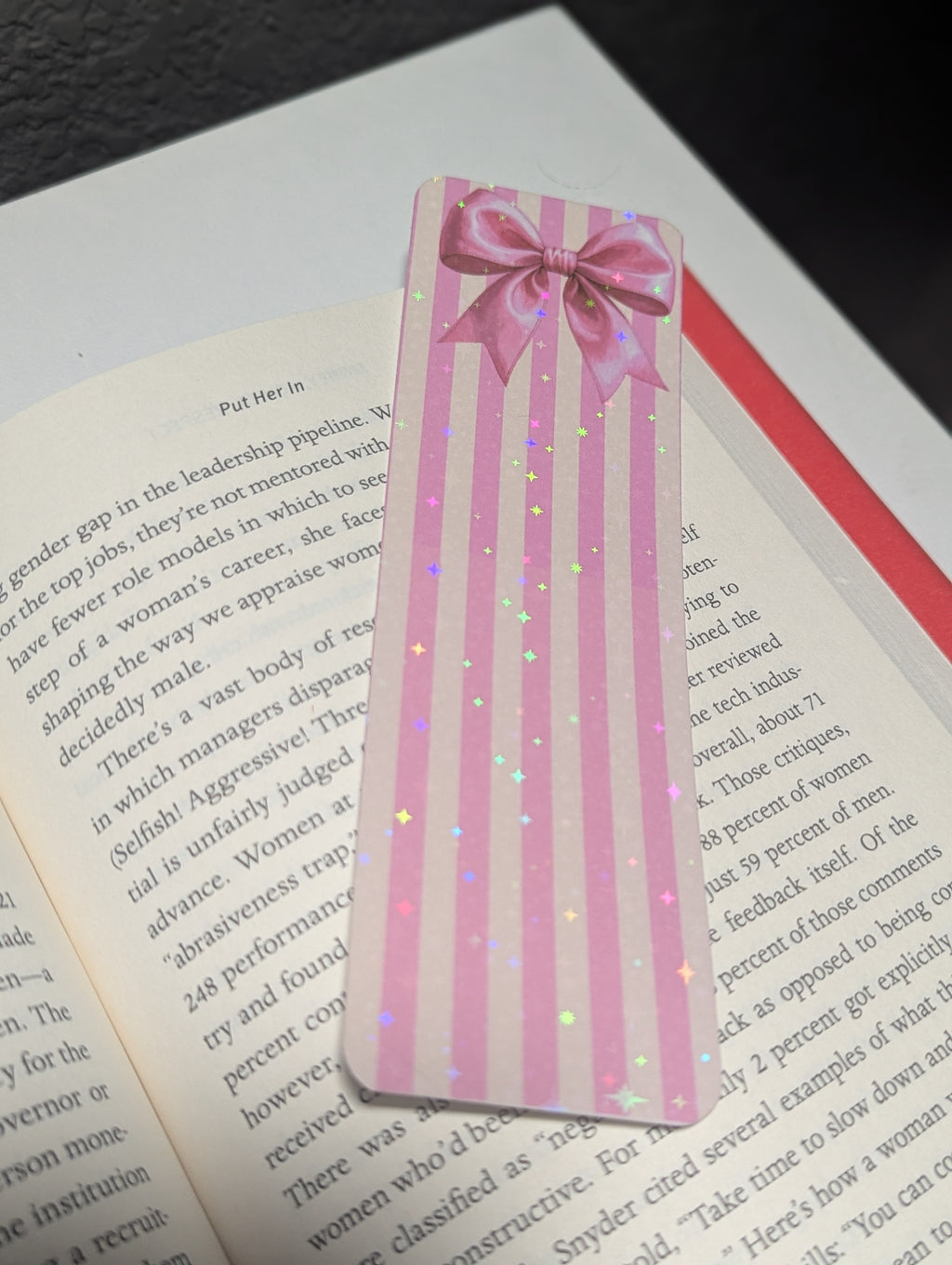 Pink Bow Striped Bookmark